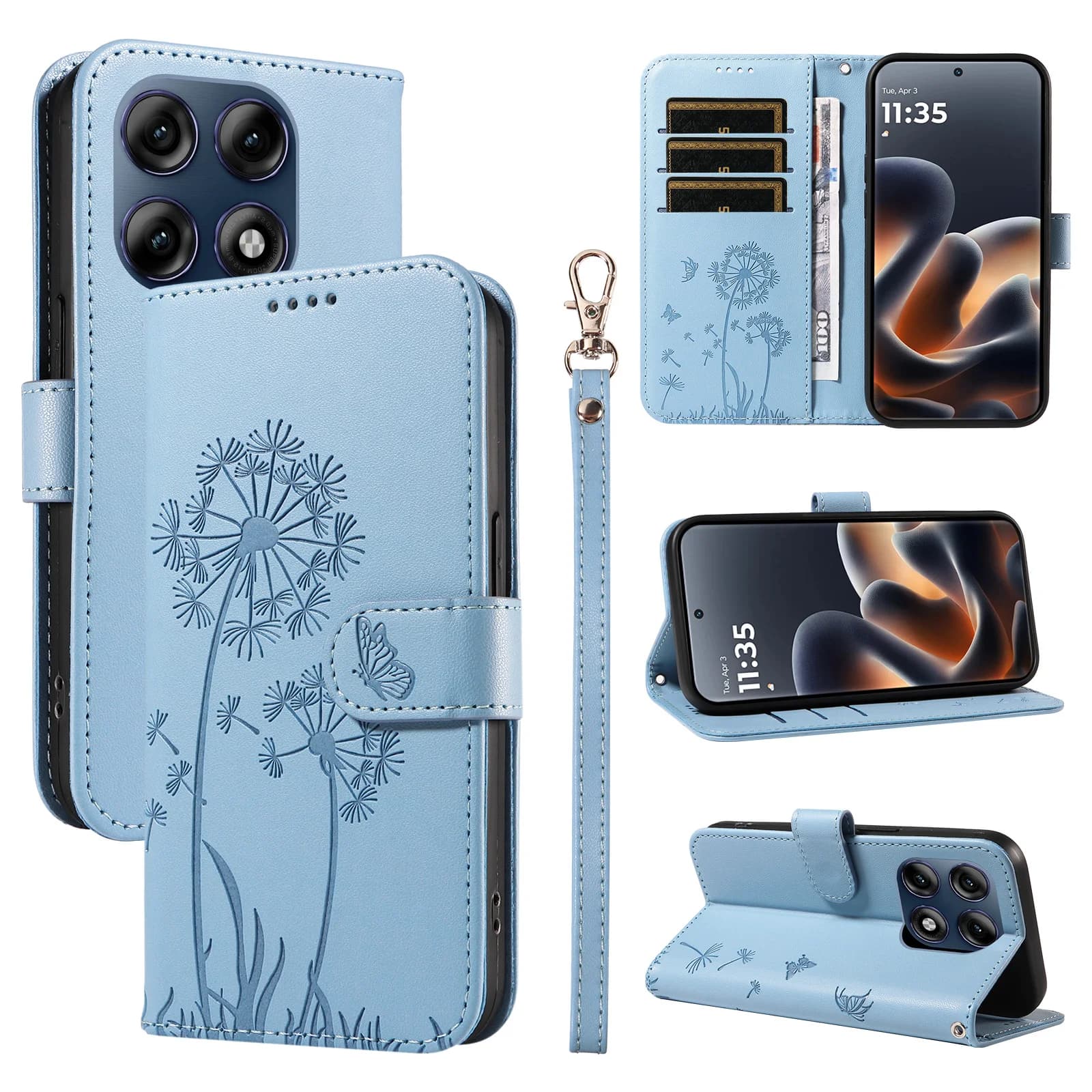 Leather Wallet Flip Case for Motorola Moto Edge 60 70 X70 Air G86 G56 G06 G67 Pro Fusion Power | Dandelion Embossed Design