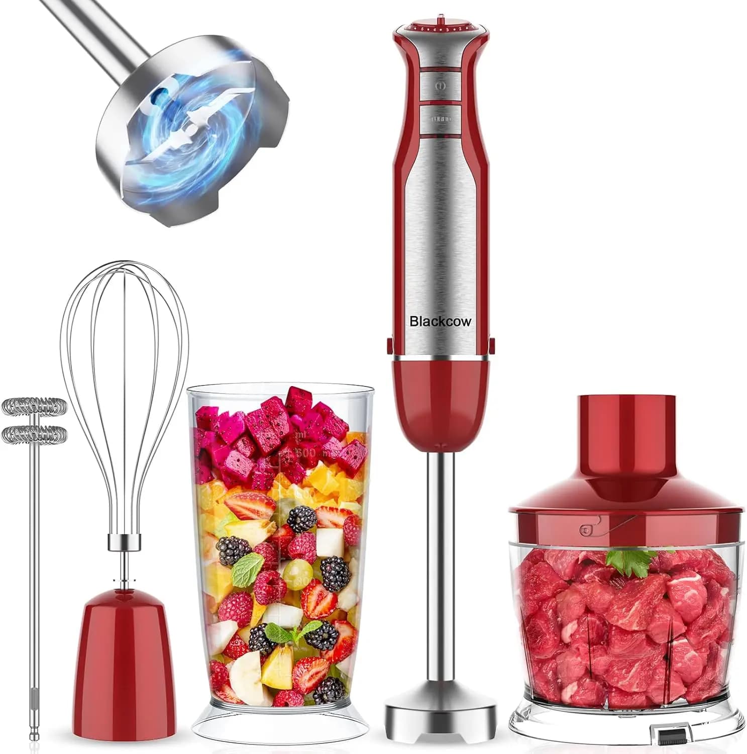 Portable immersion mixer, 6-speed electric mixer with accessories without BPA: three-piece, whip, whipped, kitten