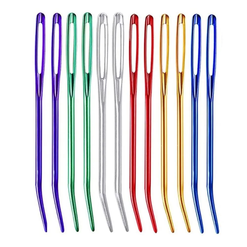 2PCS Big Eye Bent Needle Needlework Crafts Sewing Bent Tip Aluminum Multisize Knitting Needles Crocheting Hooks Blanket Shawl