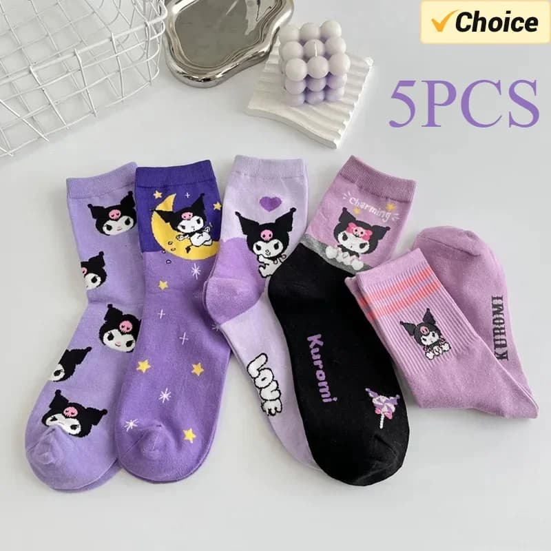 Calzini per ragazze HelloKitty Cinnamoroll Kuromi Calzini coreani primaverili ed estivi per studenti di cartoni animati in rete traspirante Calzini di media lunghezza in cotone morbido