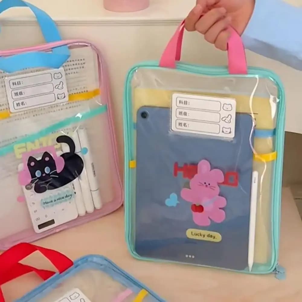 Borsa Portadocumenti Multifunzionale a Forma di Coniglio, Trasparente, con Cerniera, per Conservare Fogli di Test, Cartella Portadocumenti a Forma di Gatto