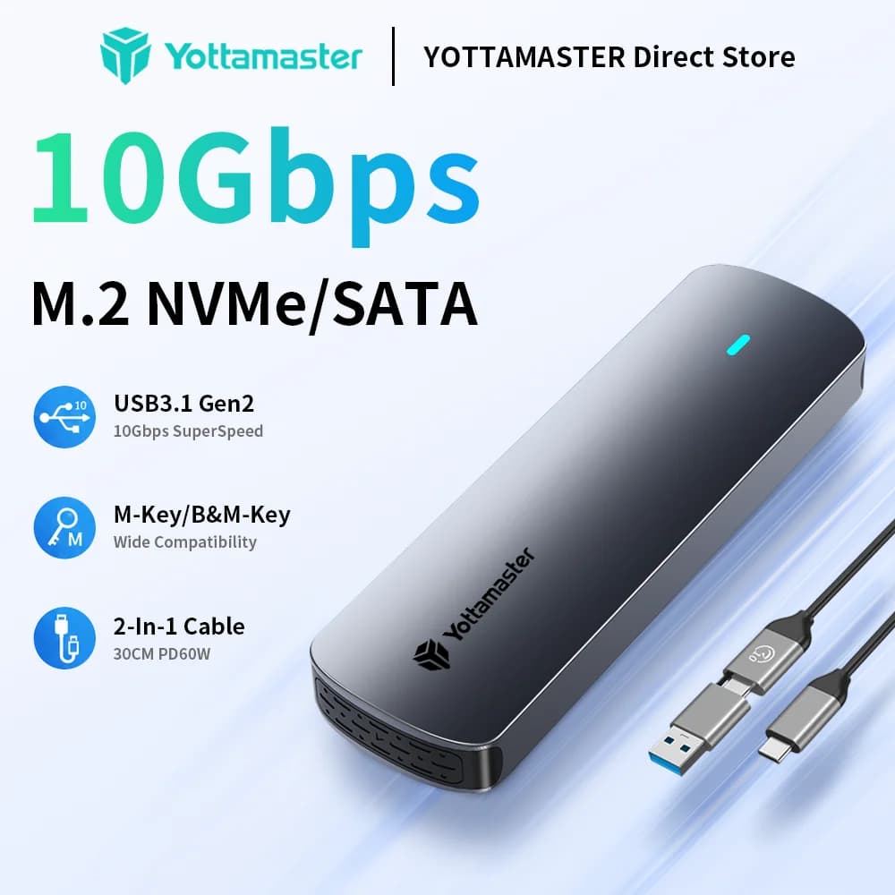 Yottamaster SATA M.2 NVMe SSD Enclosure Adattatore Dual Protocollo NVMe a USB USB 3.1 Gen2 USB C Box Esterno in Lega di Alluminio