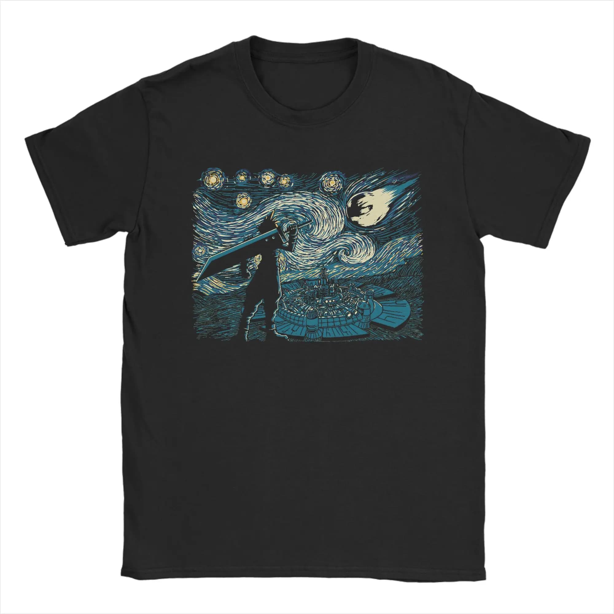 T-shirt Starry Fantasy Van Gogh Final Fantasy da uomo, in cotone, con stampa artistica di Vincent, ispirata al gioco e alla pop culture, idea regalo, abbigliamento