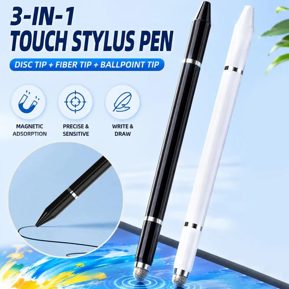 3 in 1 Magnetic Stylus Pen Universal Capacitive Touch Screen Drawing Pencil with Disc Fiber Tip For iPad iPhone Samsung Tablet