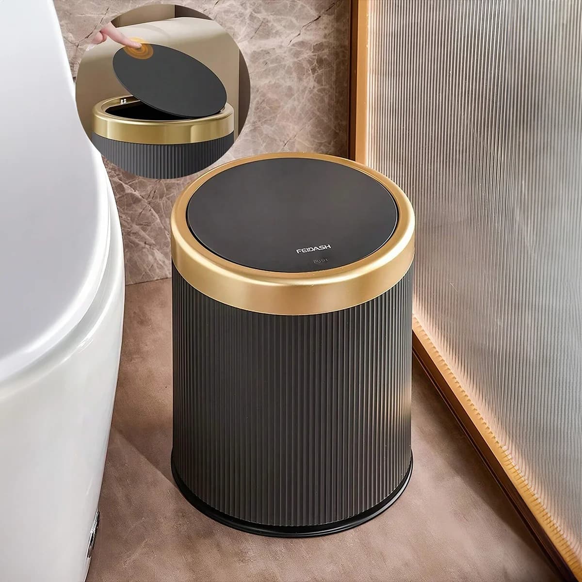 Pattumiera moderna a doppio strato bianca e nera con coperchio superiore a pressione per bagno, ufficio e camera da letto
