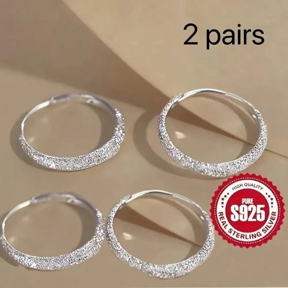 2 paia di orecchini in argento, orecchini a cerchio Star River Sparkle, orecchini a cerchio scintillanti satinati, gioielli per la festa della mamma di San Valentino
