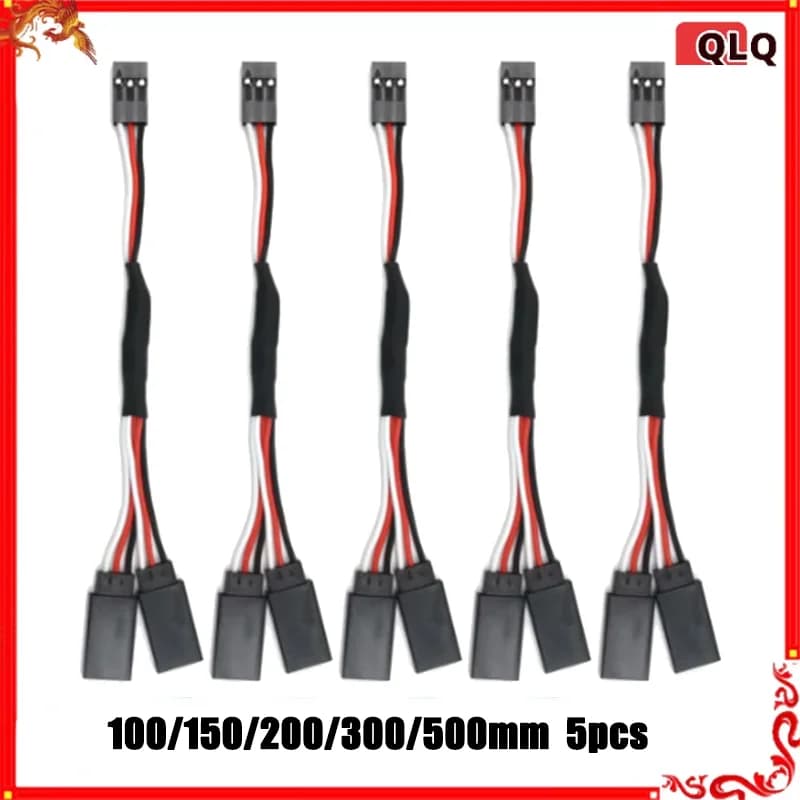 5 Pezzi Cavo di Prolunga Y per Servo RC 100/150/200/300/500mm, Compatibile con Servo JR Futaba per Aeromodelli, Elicotteri, Auto RC e Progetti Fai-da-Te