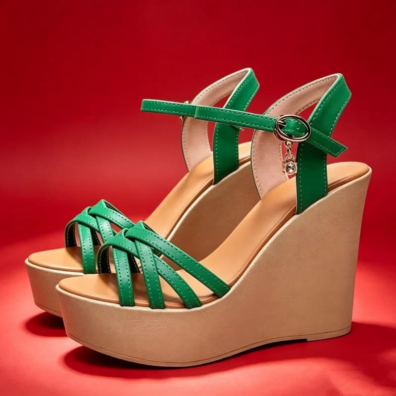 8cm 10cm Size 33-43 Comfortable Thick Chunky Platform Shoes Leather Sandals 2026 Women's High Heels Wedges Sandals Model Dress