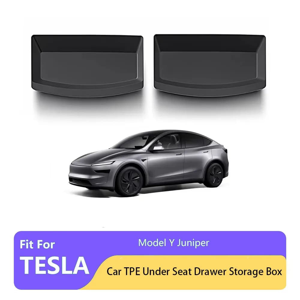 For 2025 Tesla New Model Y Launch Juniper 2 Pieces Under The Seat Box TPE Storage Box Organizer Tray Cover Accessories For Interior Cars
