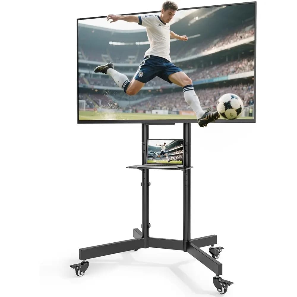 Carrello TV mobile per carichi pesanti migliorato per TV da 32-86 pollici fino a 200 libbre, con ripiano per laptop, altezza regolabile, supporto TV portatile, Lo