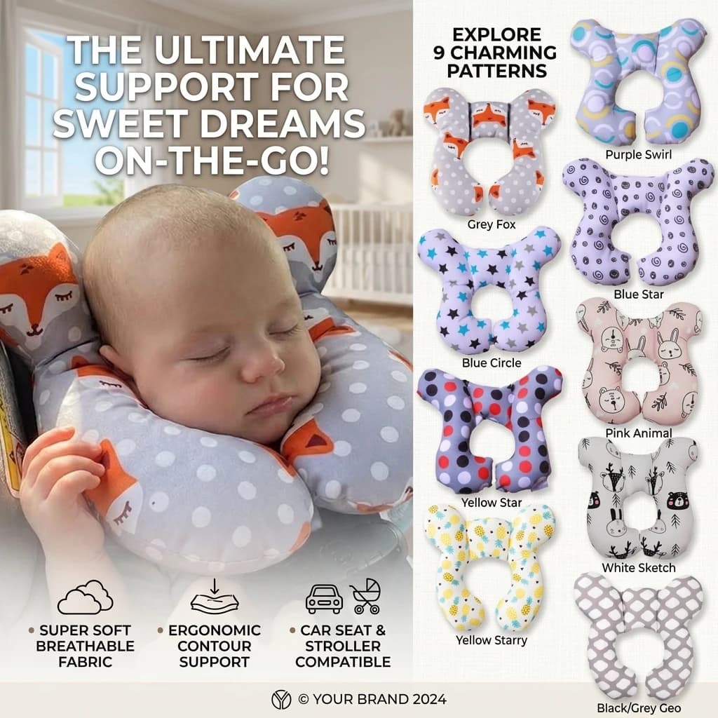 1Pc U-Shaped Travel Pillow for Kids Head and Neck Support Pillow Soft Breathable Car Seat Stroller Plane Sleep Cushion