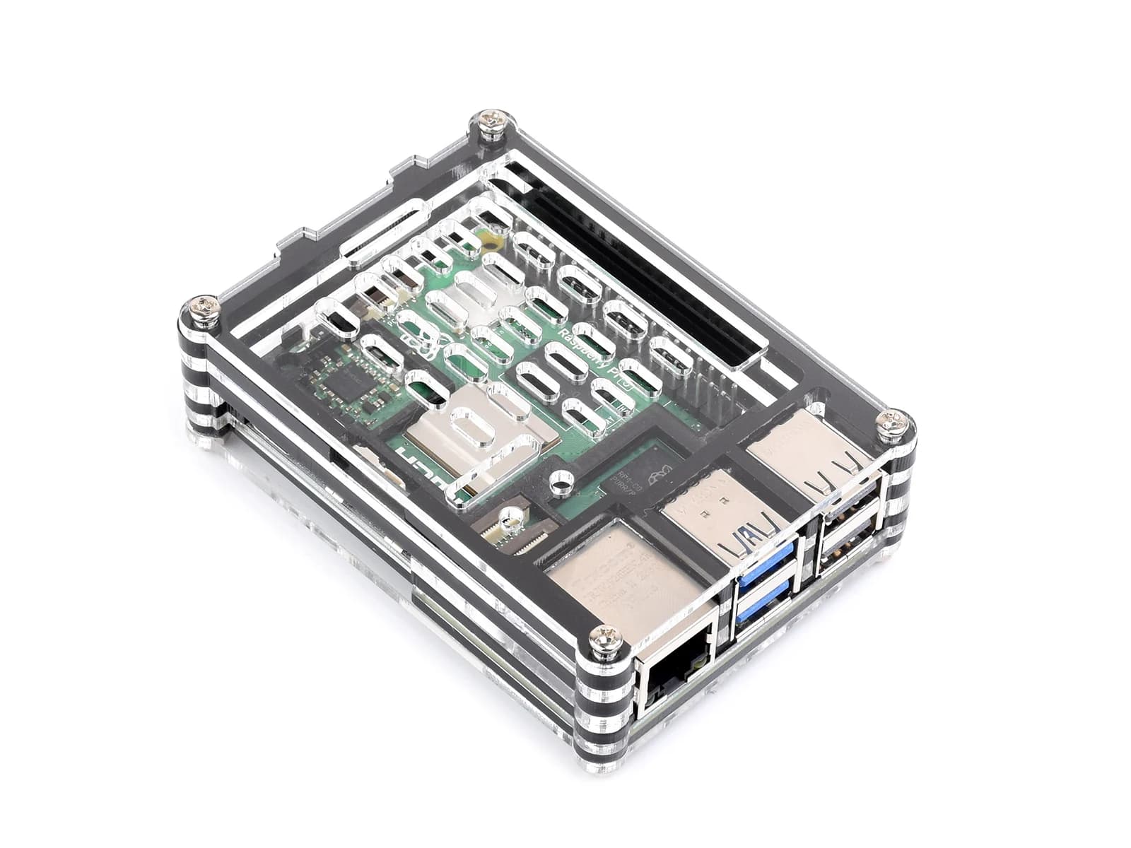Waveshare Raspberry Pi 5 Clear and Black Acrylic Case for Raspberry Pi 5, Supports official active cooling device installation