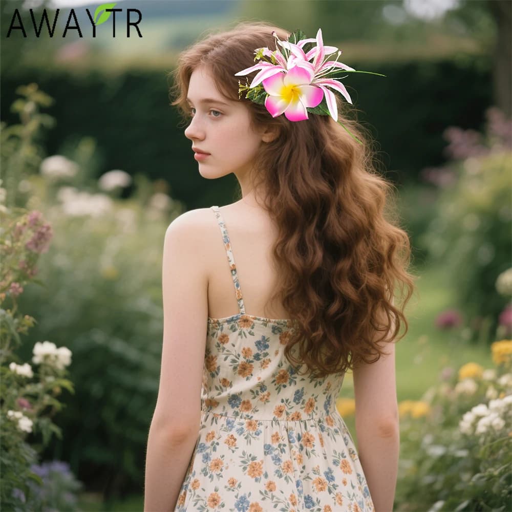 AWAYTR Fiamma a foglie artificiali Plumeria Forcina a becco d'anatra Fermagli per capelli floreali Copricapo di San Valentino Accessori per capelli per ragazza Regalo di festival