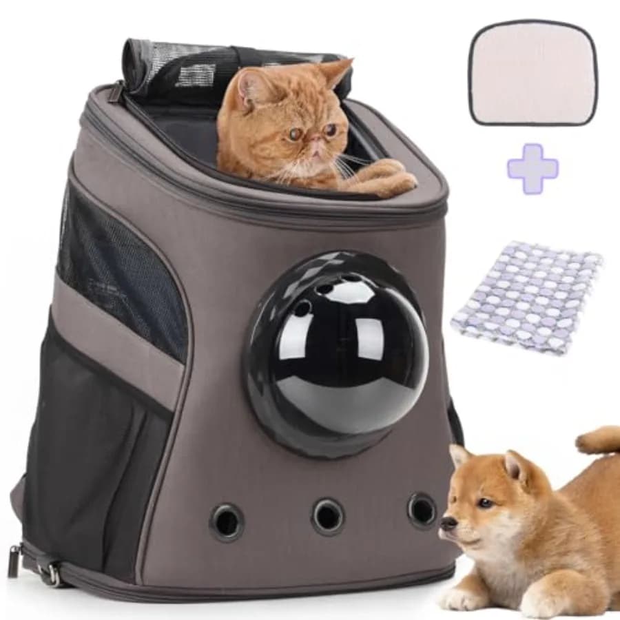 Large Pet Carrier Backpack, Bubble Backpack Carrier for Fat Cats and Puppies, Airline-Approved Grey