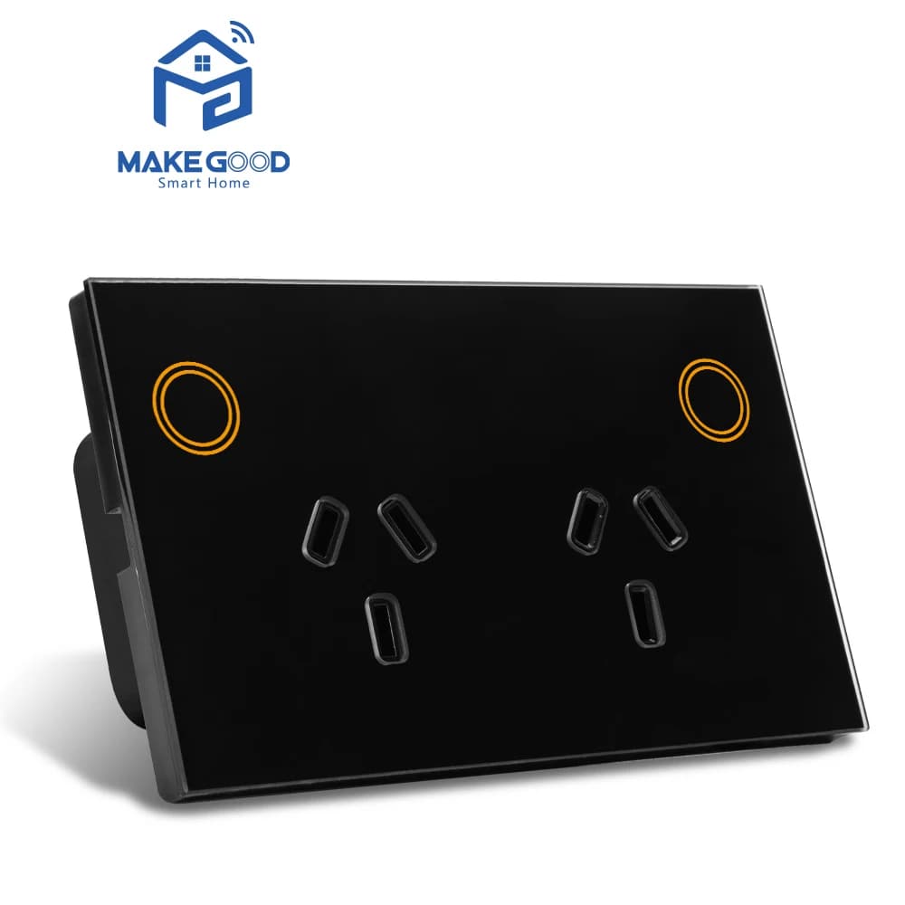 Taken to Smart Wall WIFI MakeGood Standard AU, 2.4G 2400W, Tempered Glass Panel, App Tuya, Double Clamp GPO