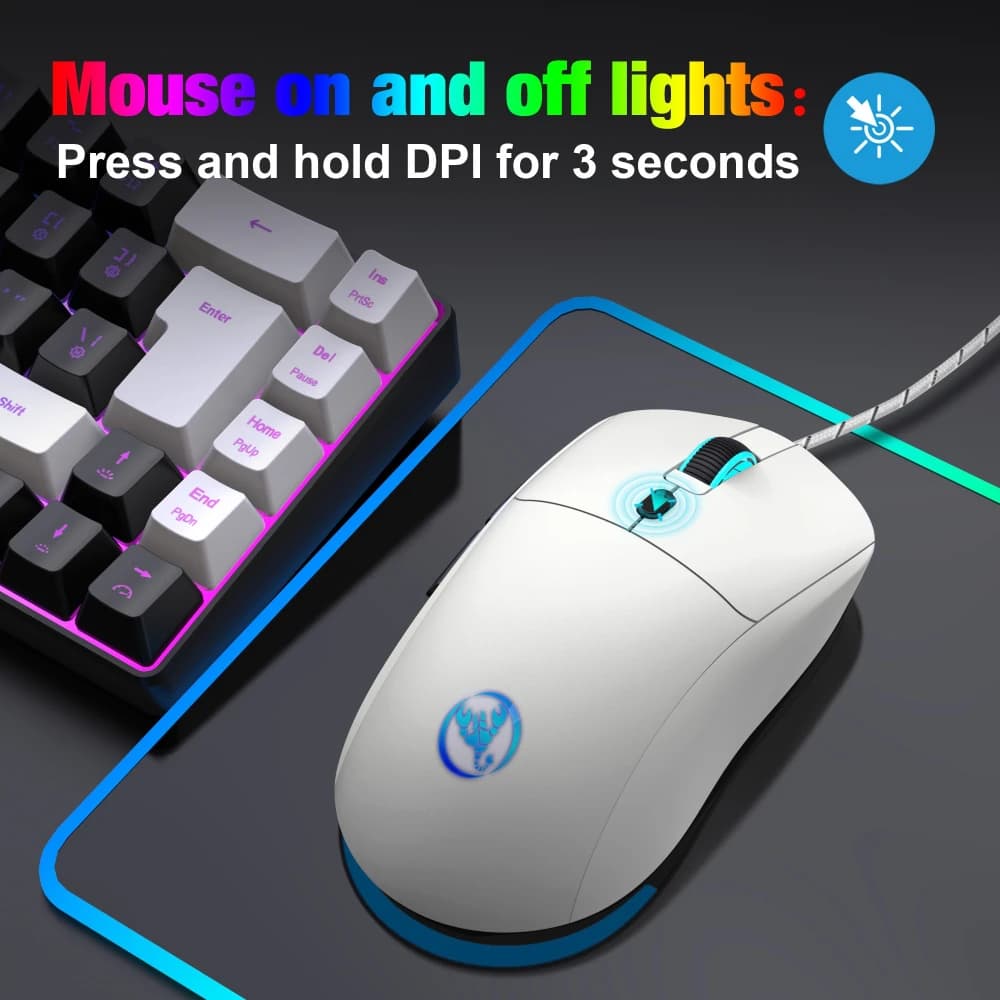 6 Keys Wired Gaming Mouse Adjustable 3600dpi 7 Colors RGB Comfortable Mice for Home Office Laptop Computer Gamer