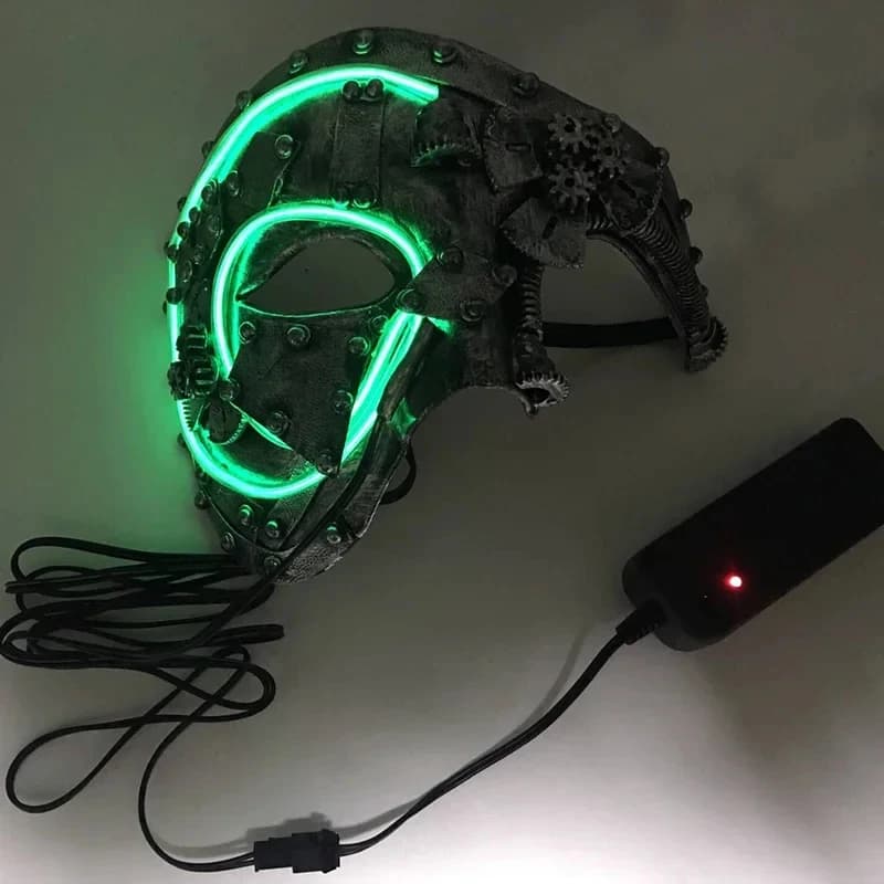 2026 Led Steampunk Cosplay Light Up Punk Mask Party Mascara Skull Half Face Christmas Carnival Halloween Costume QTUZB