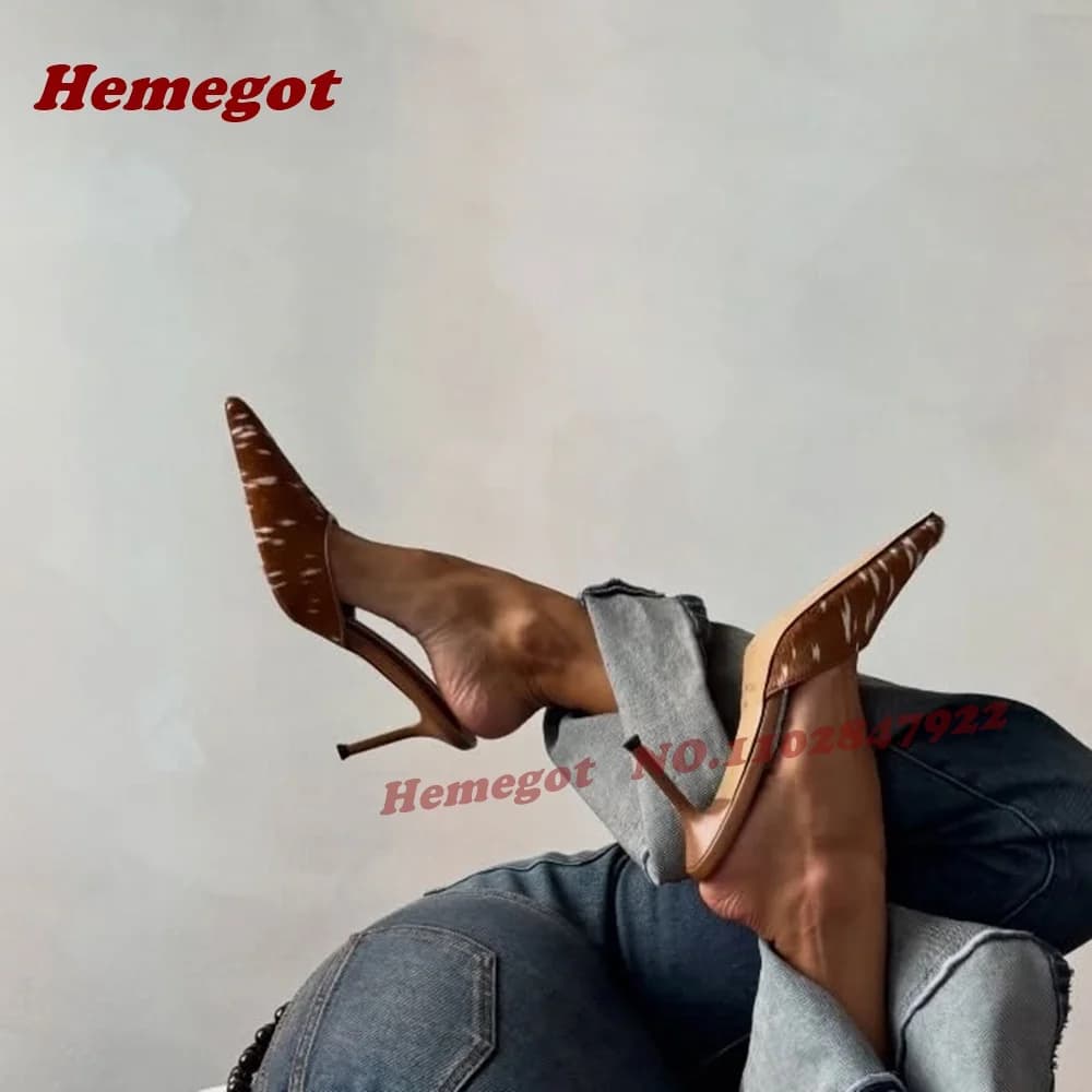 Mules con tacco a spillo e punta a punta, senza schienale, con stampa animalier leopardata, patchwork, slip-on, per uso quotidiano e casual all'aperto 2026