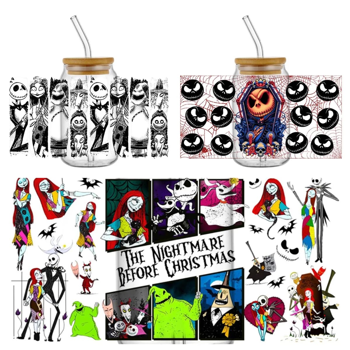 Nuovo Design Nightmara prima del Natale Impermeabile FAI DA TE Telefono Cartoon Decalcomanie Trasferimenti 3D UV DTF Adesivi 16oz Occhiali Tazza Avvolge