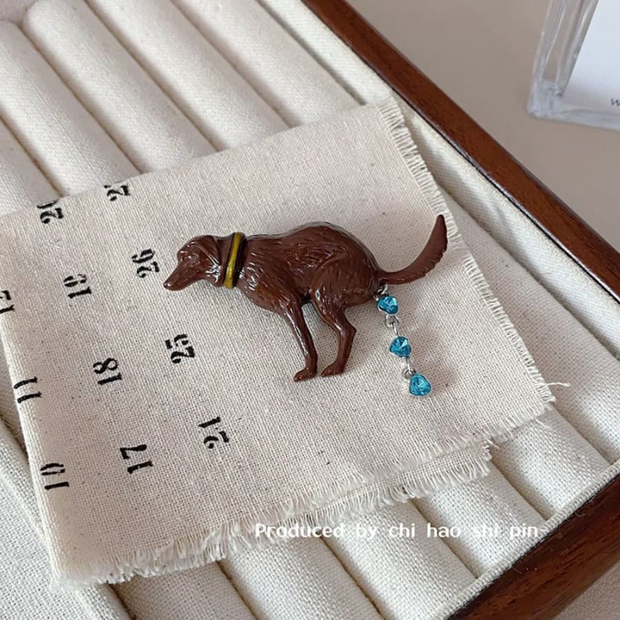 "Fun Dog Poop" Niche Design Whimsical Dog Pin Heart-Diamond Accent Scarf Sweater Brooch
