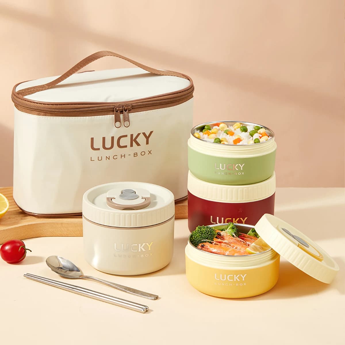 WORTHBUY Portable Thermal Lunch Box For Kid Student Leak-proof Bento Box Set 304 Stainless Steel Food Storage Container Heatable