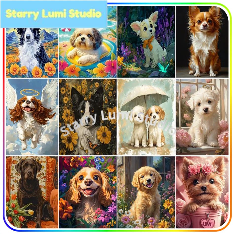 Kit e Accessori per Diamond Painting: Simpatico Cane, Kit Punto Croce, Kit Arte Diamantata con Cristalli, Quadri Diamantati 5D, Regalo