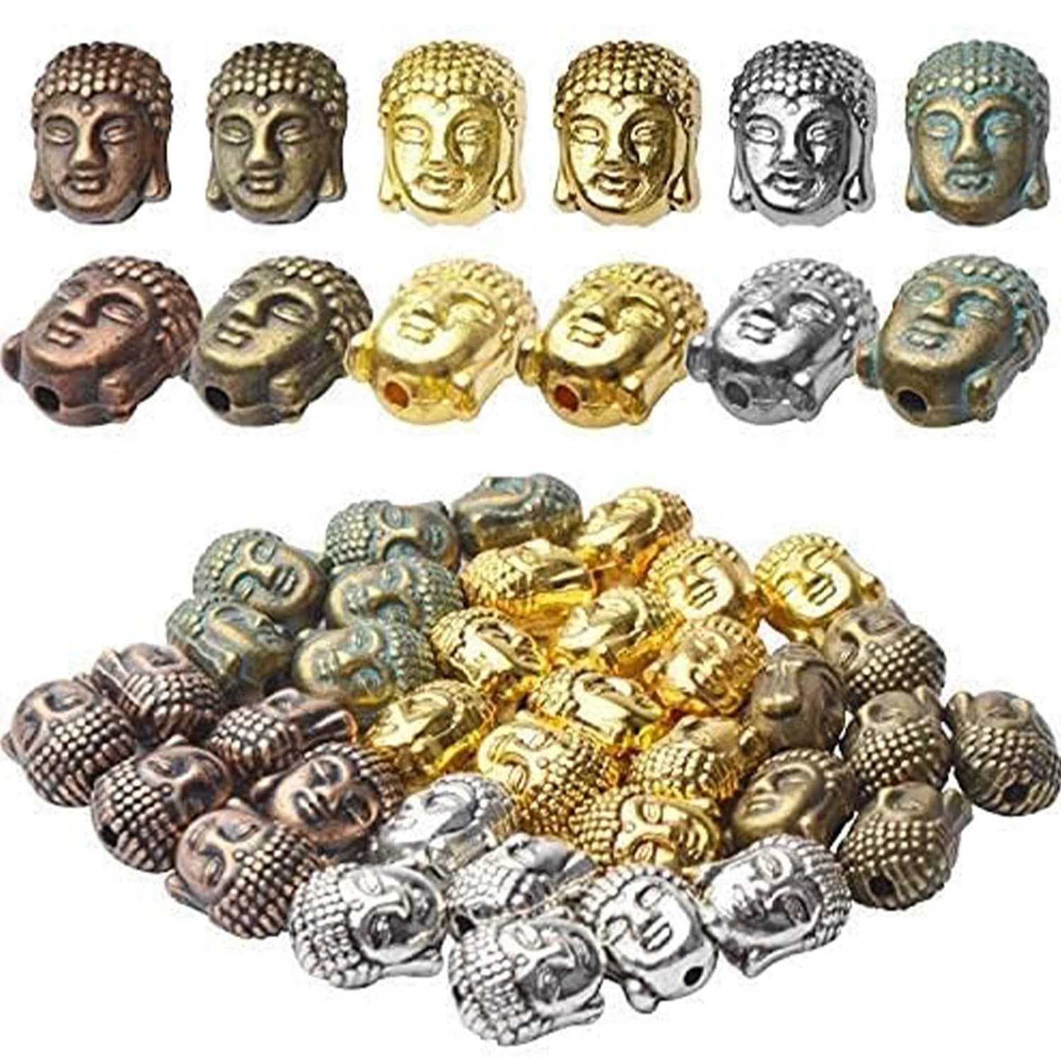 36 Pezzi 6 Colori Connettori a Forma di Testa di Buddha in Lega, Distanziatori Sciolti per Creazione di Gioielli Fai da Te, Bracciali e Collane