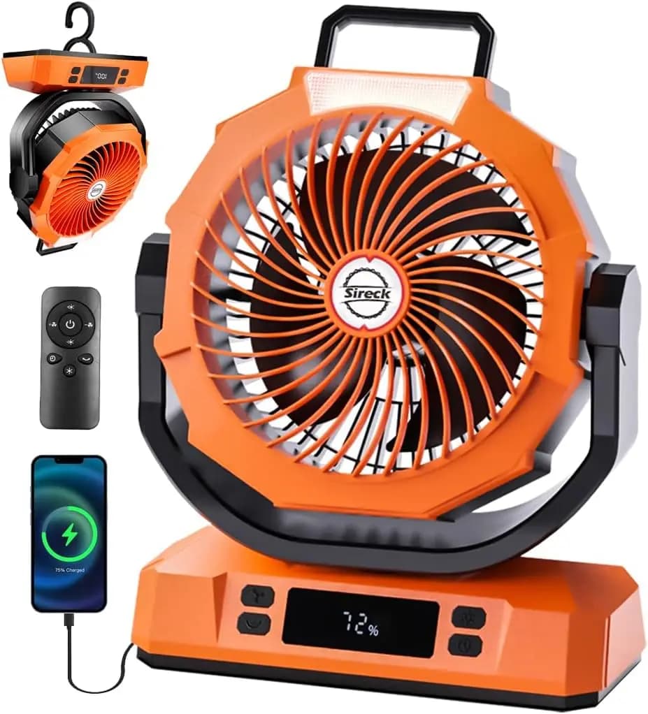 Camping Portable Fan with LED Light, 40000mAh Battery, Digital Display, Timer, 6 Speed for Tent and Travel