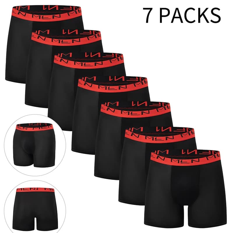 Set of 7 pieces of seasonal casual sports underwear for men in solid color, comfortable boxers, basic cycling and racing shorts for young people