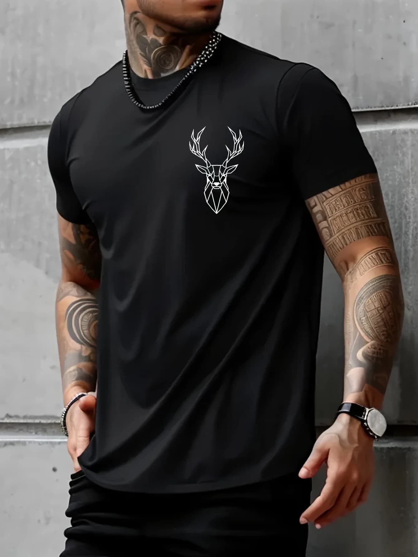 T-shirt Estiva da Uomo con Stampa Corno di Cervo, Sportiva Casual Multiuso a Maniche Corte, 100% Cotone Morbido e Traspirante, Stile Streetwear