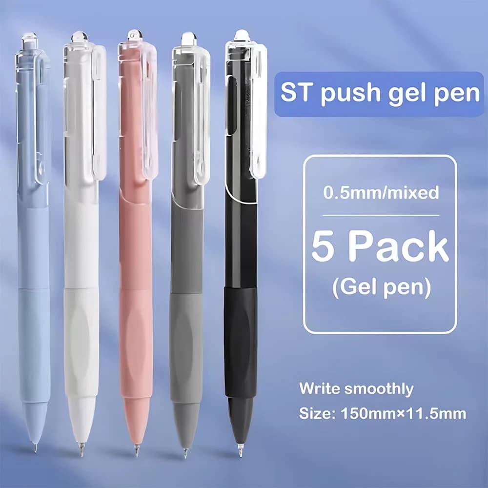 Confezione da 5 penne gel retrattili da 0,5 mm, inchiostro nero ad asciugatura rapida, scrittura liscia, penne a sfera per ufficio scolastico e forniture di cancelleria