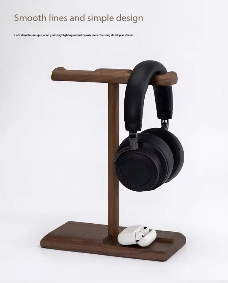 Solid Wood Dual Headphone Stand Headset Holder Gaming Headset Holder Hanger with Anti Slip Base Earphone Stand