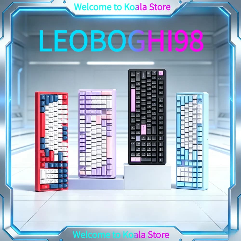 LEOBOG Hi98 Tri Mode Guarnizione Montaggio Tastiera meccanica personalizzata 98 Layout Custodia in alluminio sostituibile a caldo Copritasti PBT Cavo wireless RGB