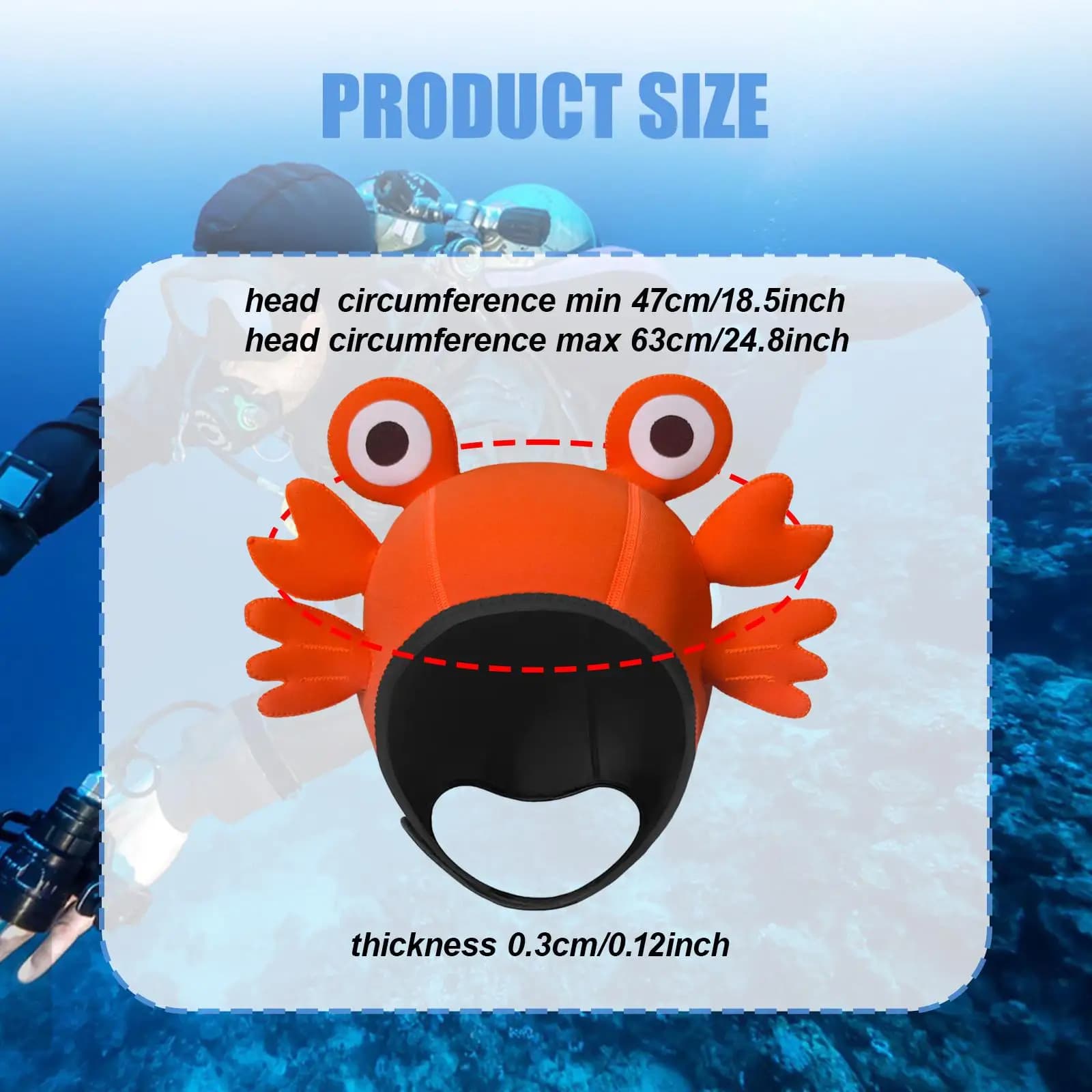 Scuba Dive Hat Neoprene Lovely Crab Wetsuit Hood Elastic Cap Warm Head Gear for Swimming Snorkeling