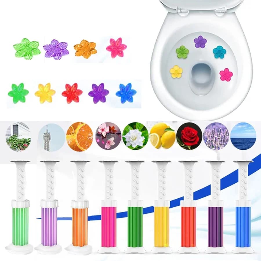 5-Piece Random Toilet Gel Stamps Cleaner Set with Floral Scent Air Freshener - Eco-Friendly Bathroom Cleaning Tools