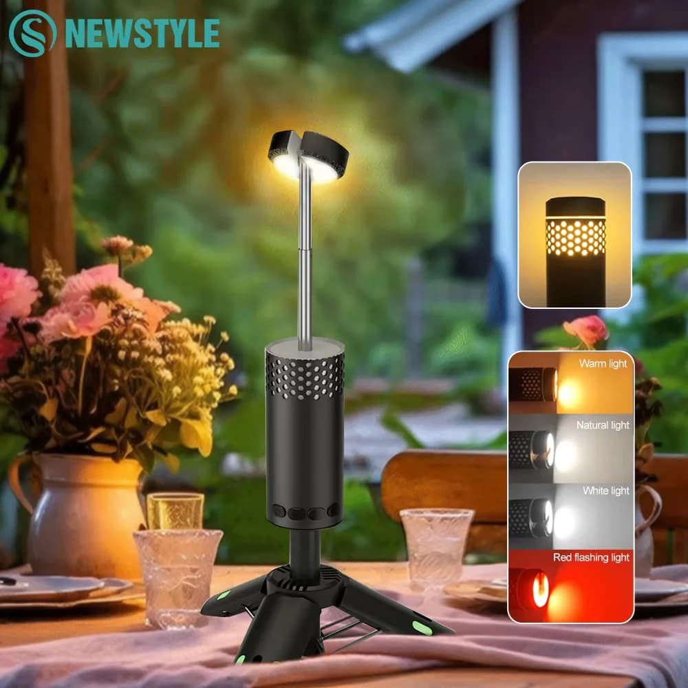 Outdoor Rechargeable Camping Light 10000mAh Portable Telescopic Flashlight with Tripod Emergency Light Tent Dimmable Table Lamp