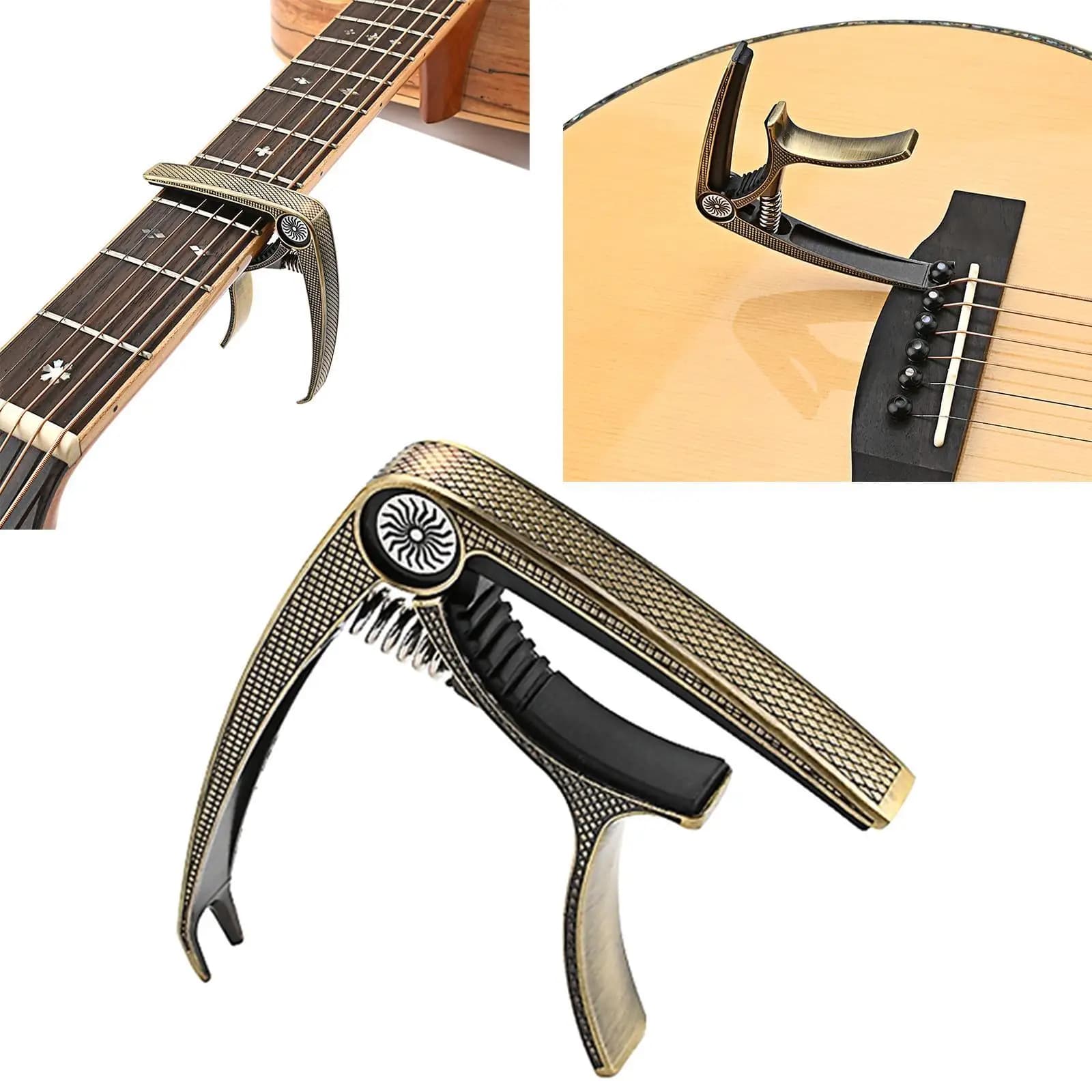 Capotasto per chitarra Morsetto per accordatore per chitarra in metallo in lega di zinco Capotasto trigger chiave professionale per strumenti musicali elettrici acustici Ukulele
