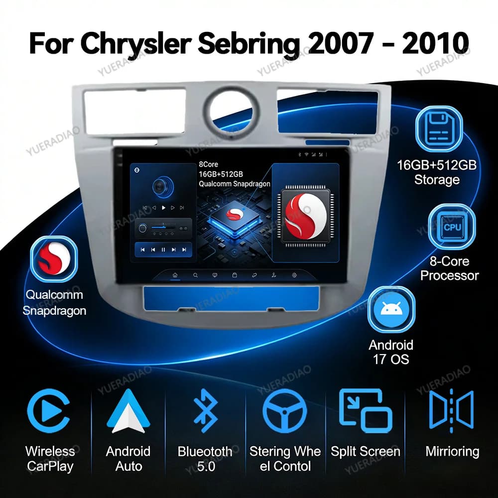 Android 17 Car Radio For Chrysler Sebring 3 JS Cirrus 2007 - 2010 Qualcomm Multimedia Video Player GPS NAVI 4G WIFI 2DIN QLED BT