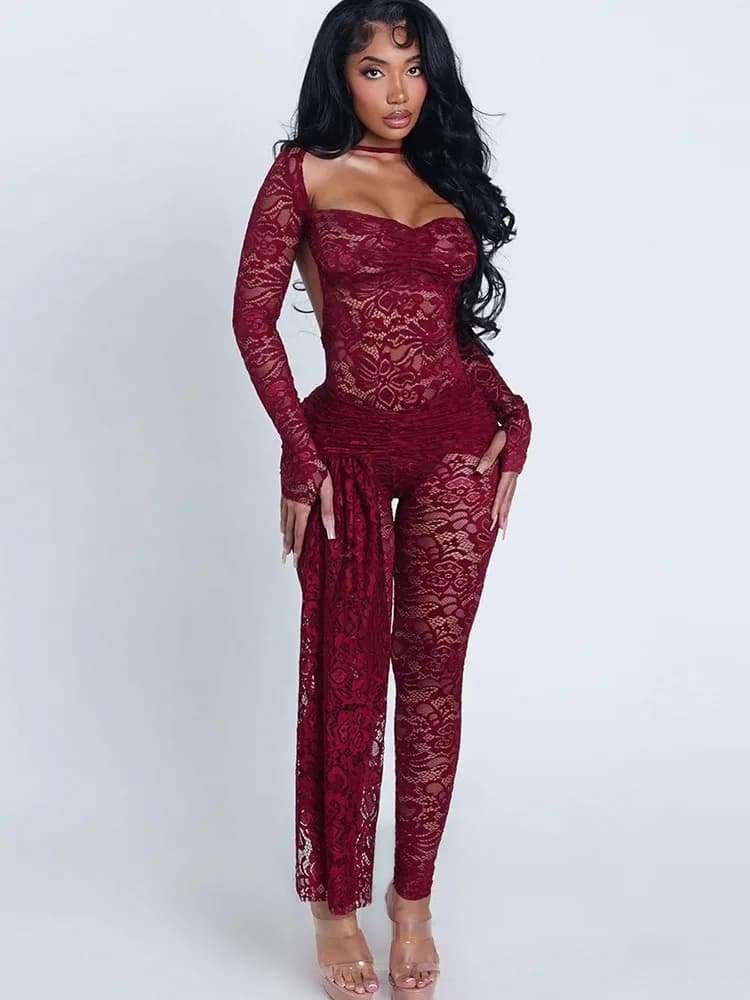 Weird Puss Jacquard Sexy 2 Piece Set Women Hipster Coquette Backless Bodysuit+Flanging Ribbon Pants Matching Midnight Clubwear