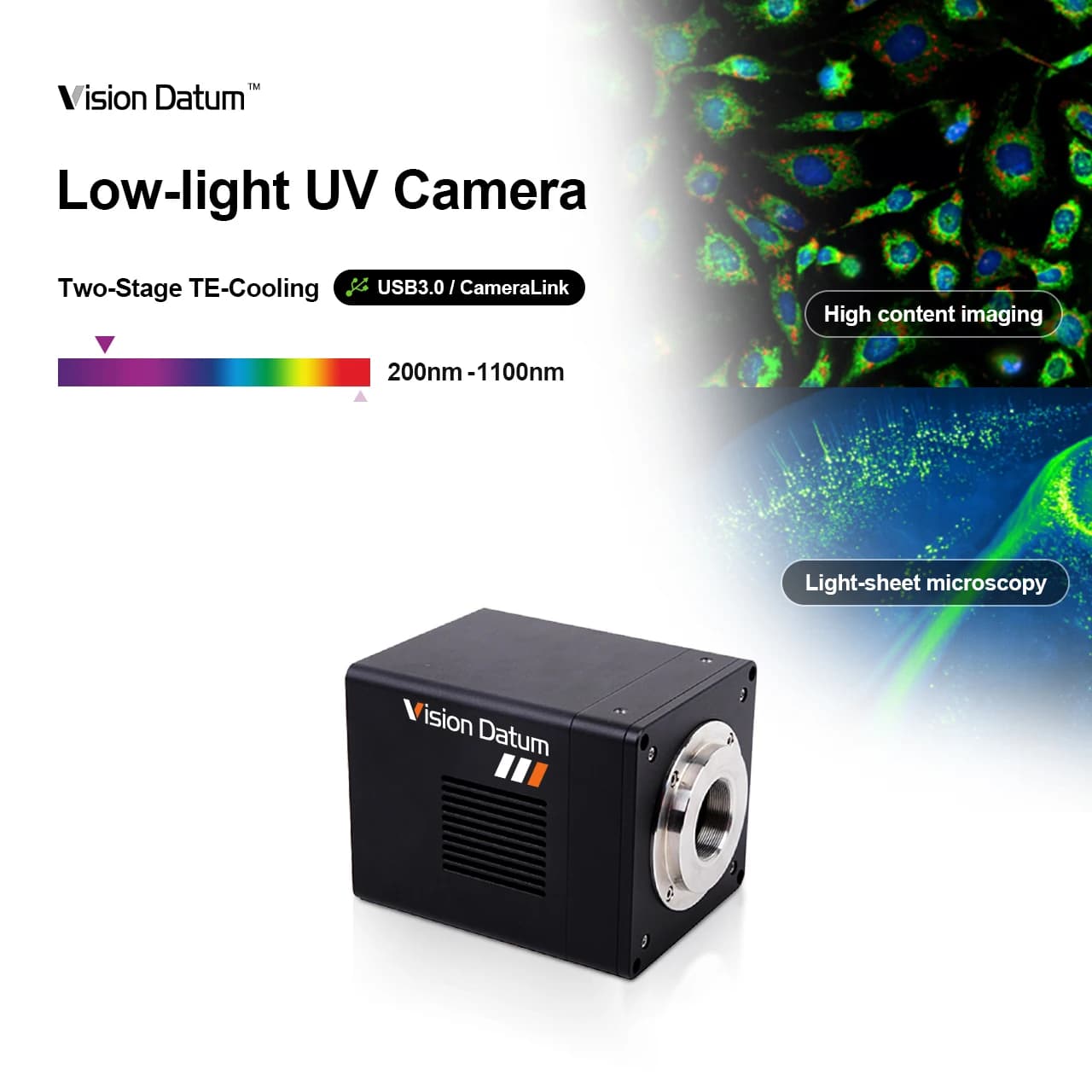 Spettro 200–1000 nm ad alte prestazioni 800x600 60 fps Telecamera UV con otturatore avvolgibile da 1 pollice con USB 3.0 per lo smaltimento e il riciclaggio