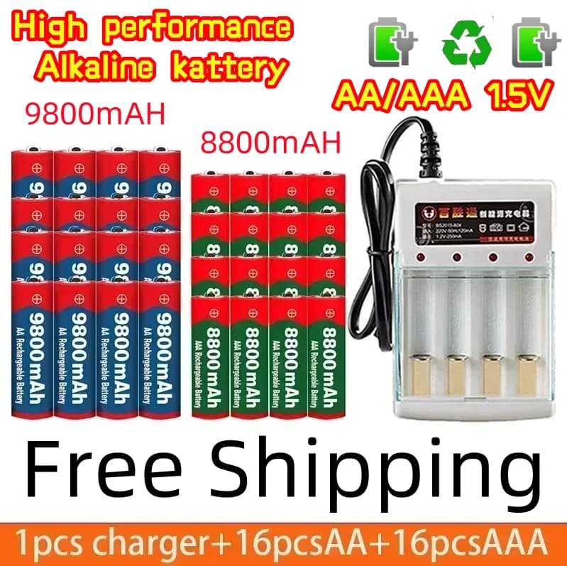 Batteria ricaricabile originale 1.5V AA9800mAh + AAA8800mAh + caricabatterie per computer Orologio Radio Videogioco Fotocamera digitale Batteria AA AAA
