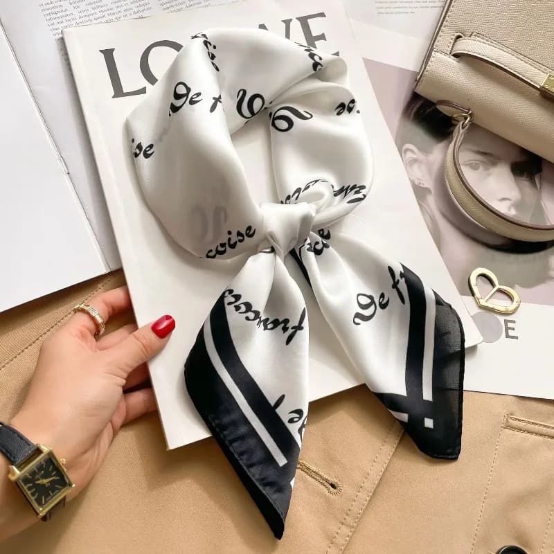 Women Luxury Silk Satin Square Scarf Elegant Floral Print Kerchief Neckerchief Soft Multi-Use Hair Band Bag Ribbon Foulard Hijab