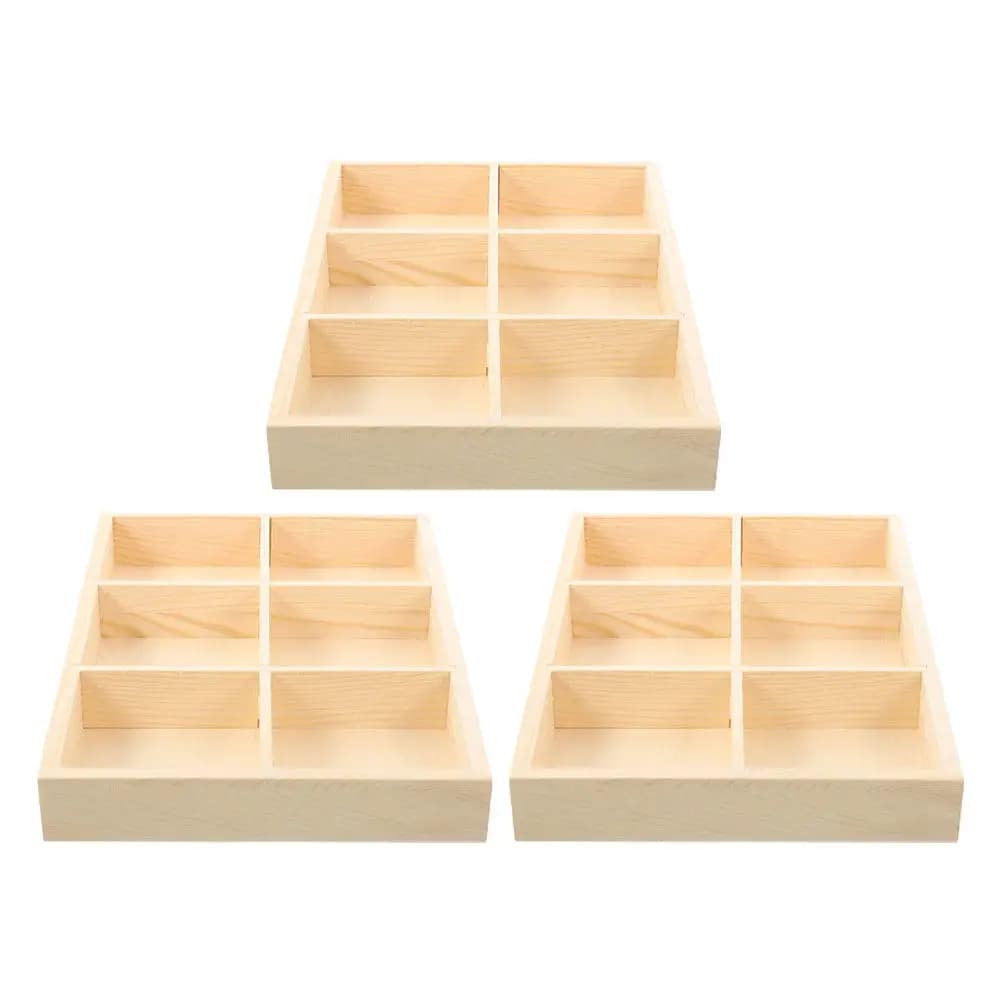 Set di 3 Scatole in Legno con Scomparti, Organizer da Scrivania per Pastelli e Materiali Artistici, Contenitore Multifunzionale per Ufficio