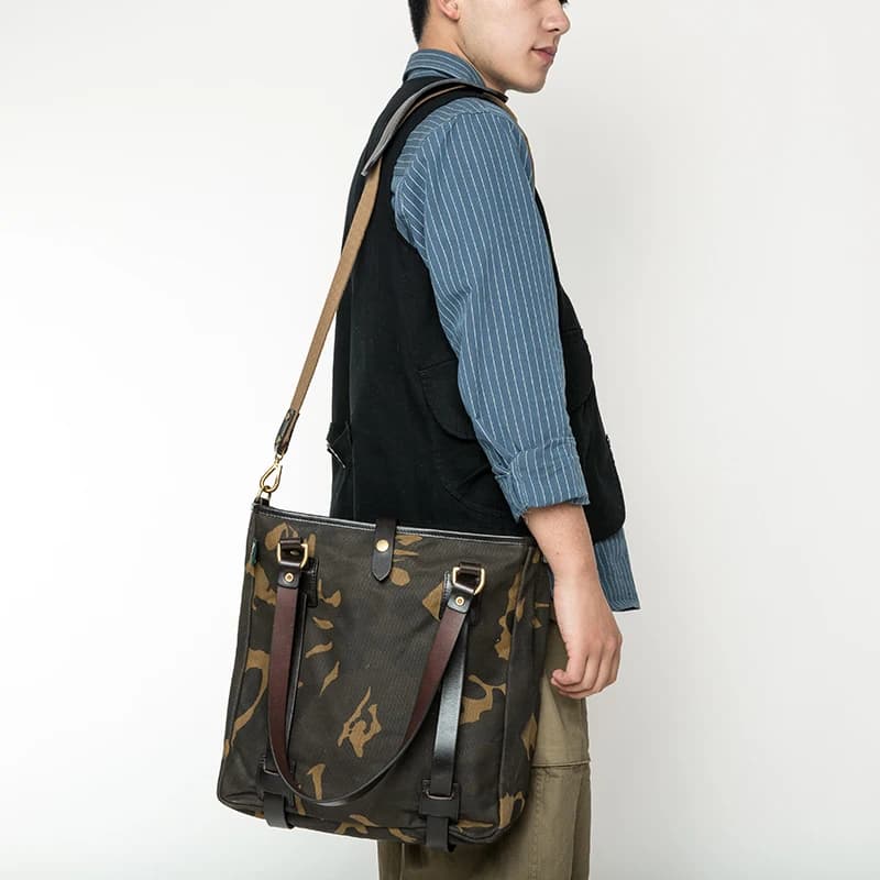 Retro Thickened Woven Oil Wax Canvas Tote Bag Men's Large Capacity Shoulder Crossbody Bag Casual Style Canvas Handbag