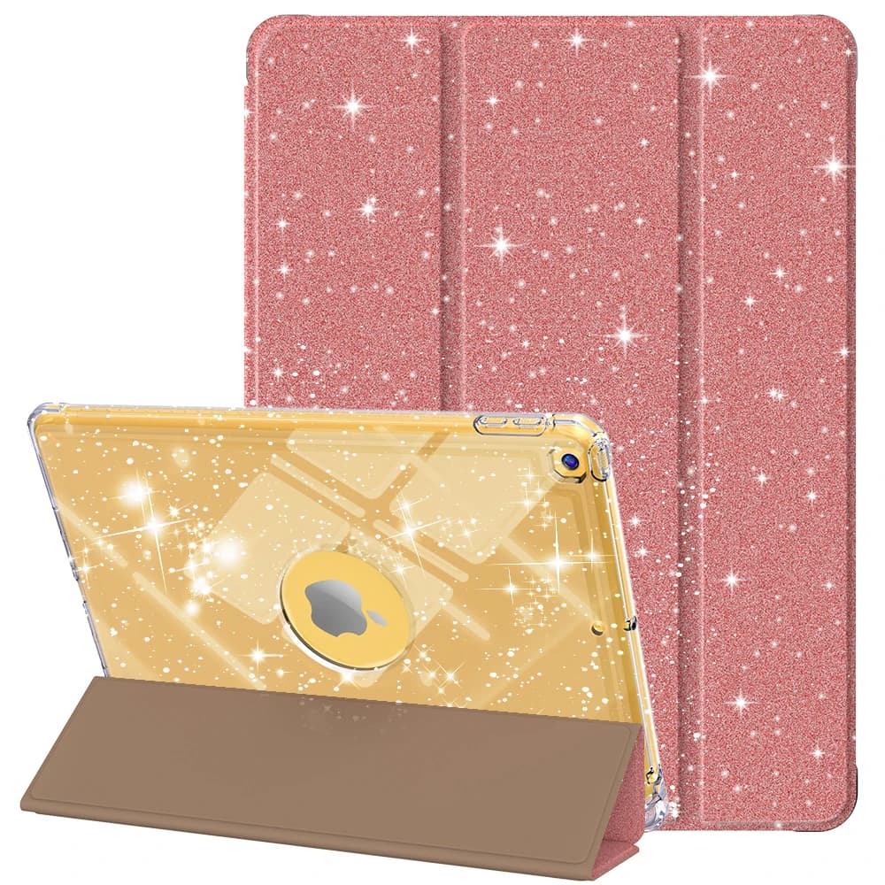 Per iPad 10.2 (2021) / (2019) / (2020) Custodia con slot per matita Supporto ripiegabile Custodia protettiva per tablet glitter - Oro rosa