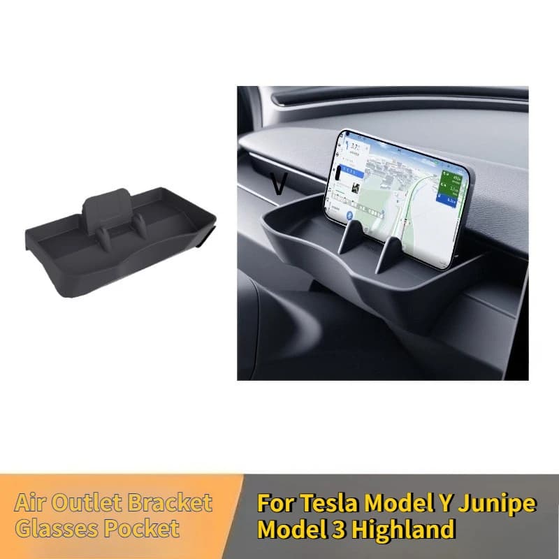 Support for Air Boquet Glasses for Tesla Model Y Juniper/Model 3 Highland, Central Console Phone Door, Accessory Storage Box