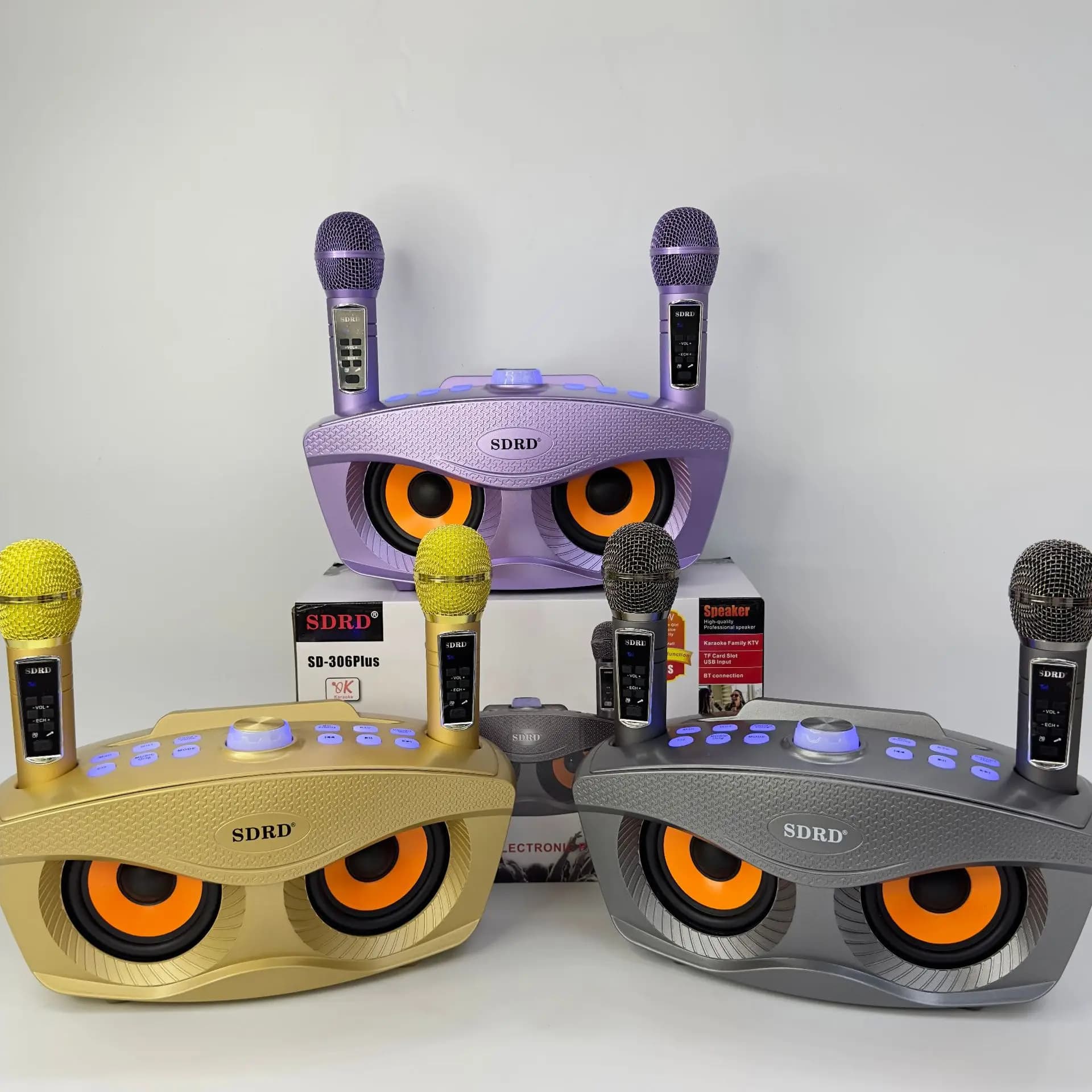 Altoparlanti karaoke Owl, doppi microfoni wireless, stereo KTV domestico Bluetooth 5.0, macchina karaoke portatile