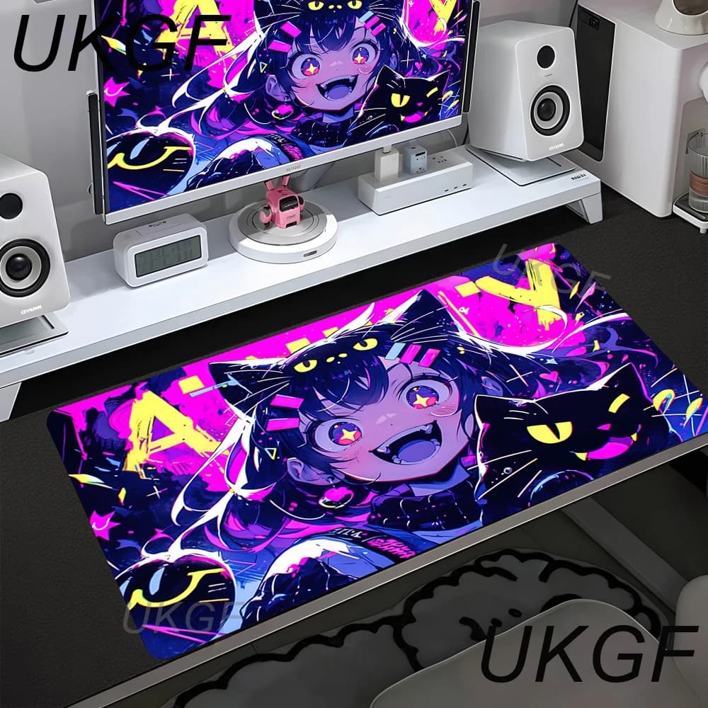 Tappetino Mouse XXL Anime Kawaii con Ragazza e Gatto, Grande Tappetino da Gioco per PC, Carino Tappetino da Scrivania per Computer e Ufficio, Lungo Mousepad Rosa