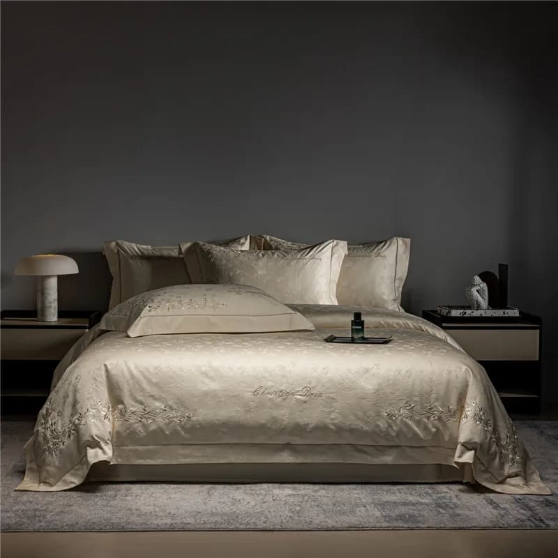 Set di Biancheria da Letto di Lusso in Lyocell e Cotone 600TC con Ricamo Jacquard, Set Copripiumino, Lenzuolo/Lenzuolo con Angoli e Federe 4 Pezzi