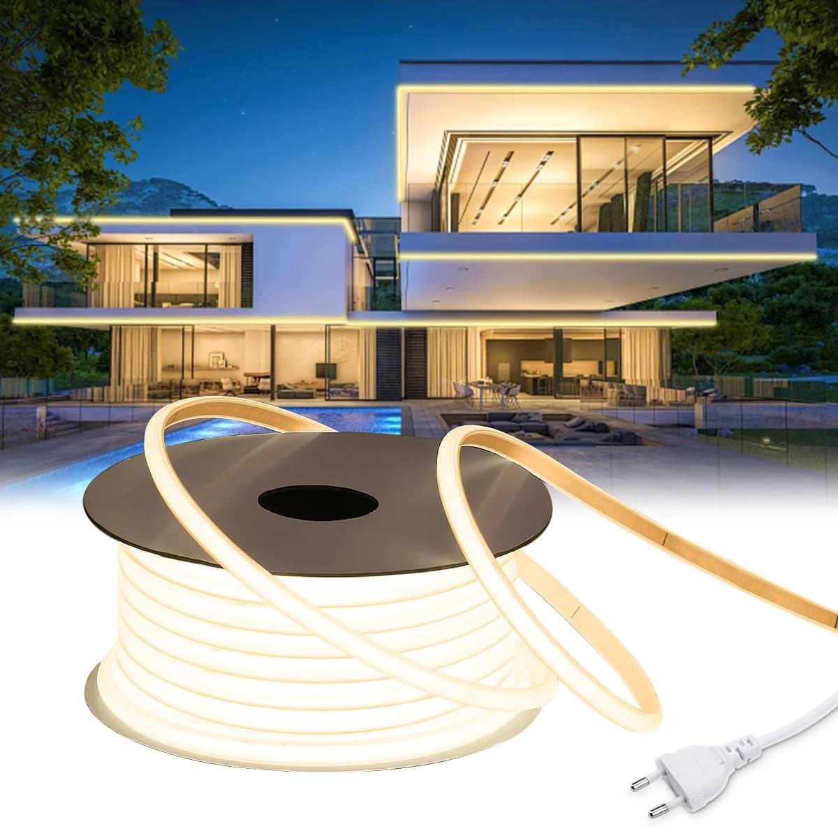 110V 220V Cob LED Nastro Esterno Impermeabile Decorazioni Di Natale 5/10/20/30M Neon Ha Condotto La Striscia con Interruttore luci del giardino per la cucina stanza